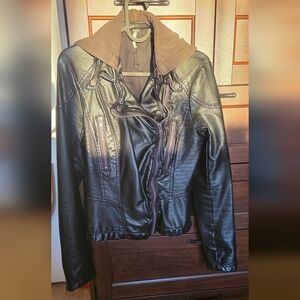 Free People Leather Jacket with Brown Hood